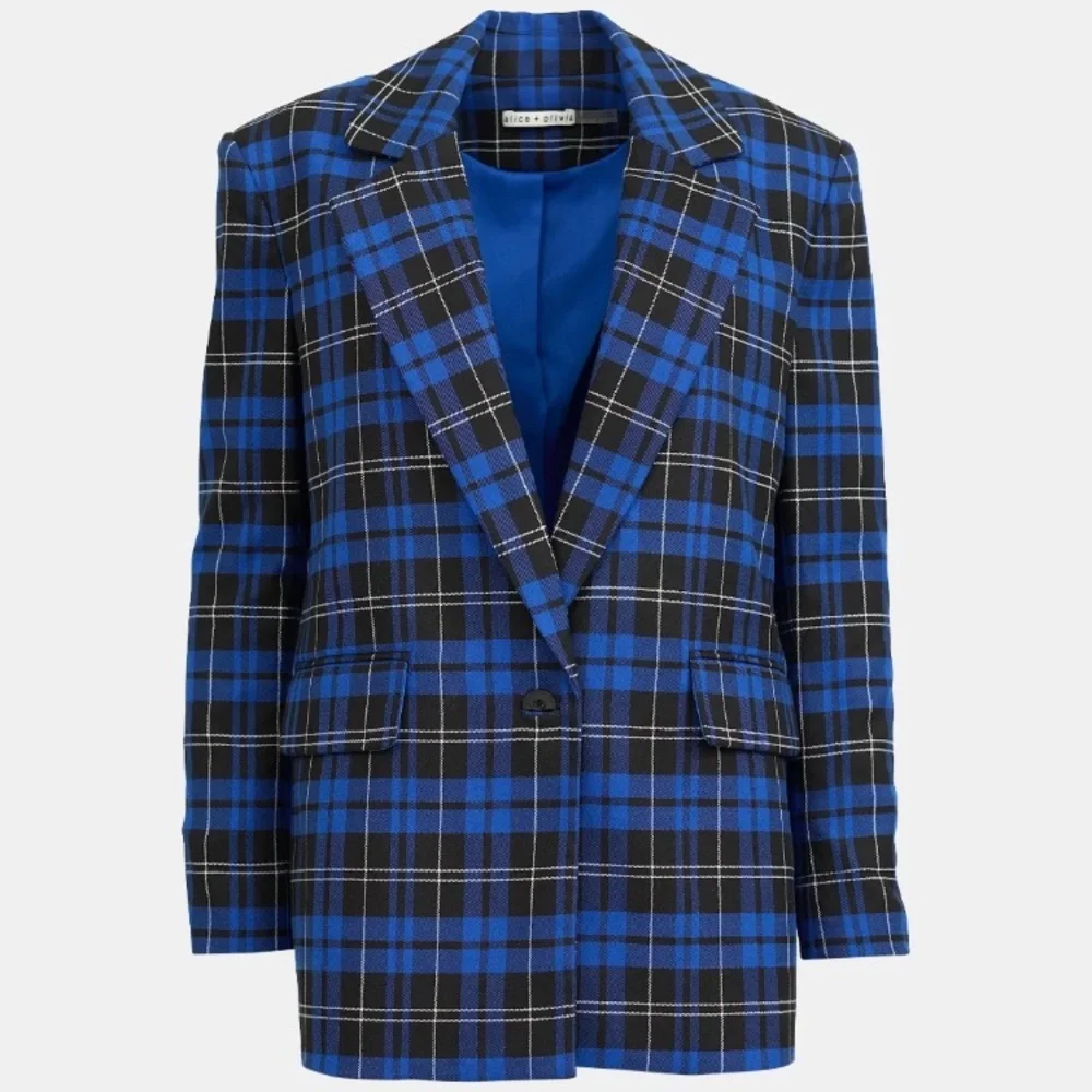 Alice + Olivia Black and Blue Checkered Blazer - Picture 1 of 8